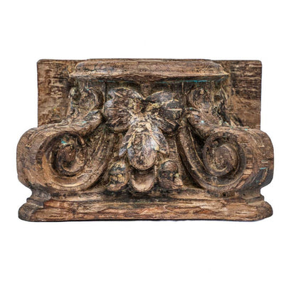 Antique Floral Carved Wooden Block Candle Stand