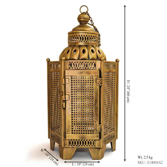 Iron Perforated Minar Lantern with Golden Paint Height 24 Inches