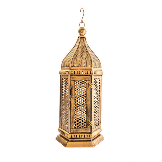 Iron Perforated Minar Lantern with Golden Paint Height 27 Inches