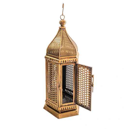 Iron Perforated Minar Lantern with Golden Paint Height 30 Inches