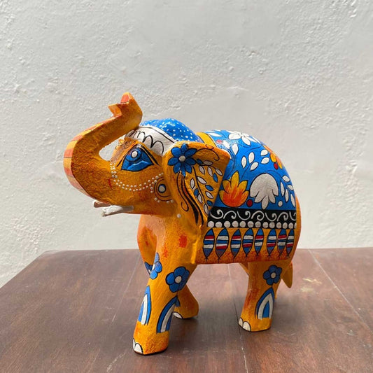 Hand Painted Elephant Showpiece - Blue/Yellow