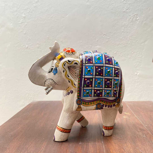 Hand Painted Elephant Showpiece - Blue/White