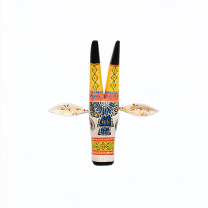 Hand Painted Wooden Cow Face In White/Yellow