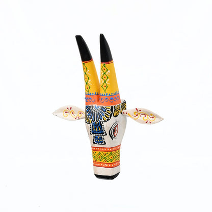 Hand Painted Wooden Cow Face In White/Yellow