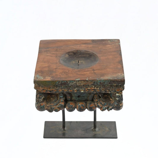 Vintage Wooden Carved Candle Holder With A Stand