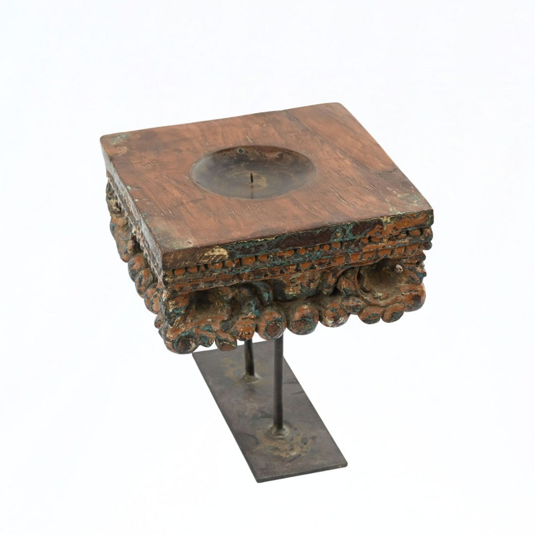 Vintage Wooden Carved Candle Holder With A Stand