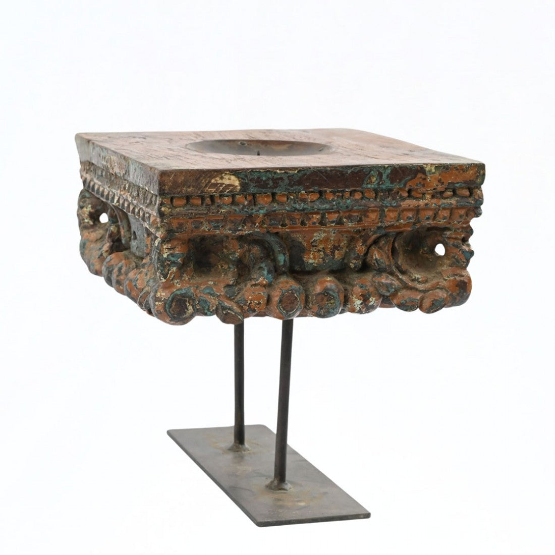 Vintage Wooden Carved Candle Holder With A Stand