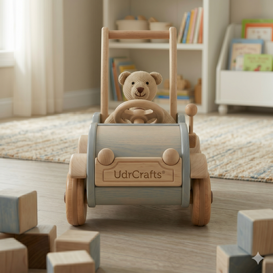 UdrCrafts®  Wooden Baby Walker and Push Car Toy with Steering Wheel for Toddlers 1-3