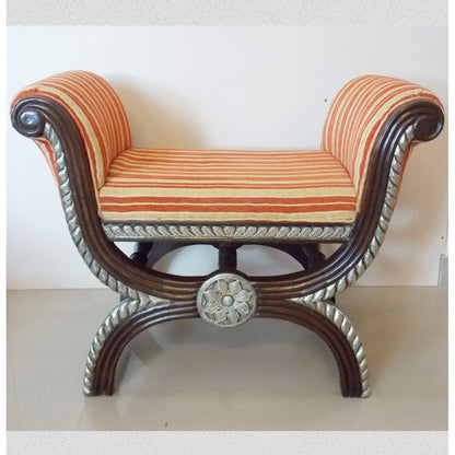 Teak Wood Roman Seater With Metal Artwork