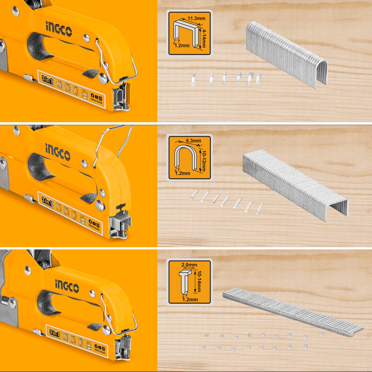 INGCO Stapler, 3 in 1 Nail Gun with 600 Staples, for Wood, Furniture