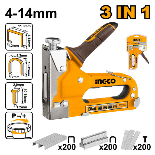 INGCO Stapler, 3 in 1 Nail Gun with 600 Staples, for Wood, Furniture