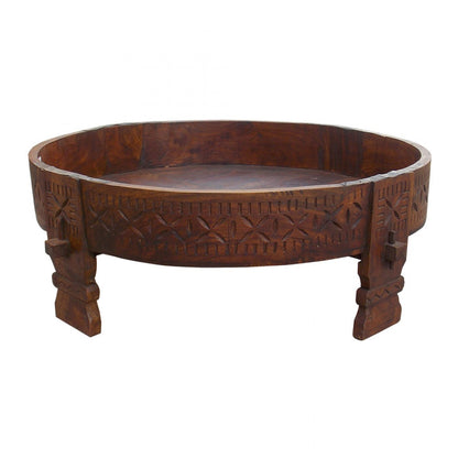 Antique Polished Round Wooden Base of Hand Operated Atta Chakki/Ghatti 32 Inches