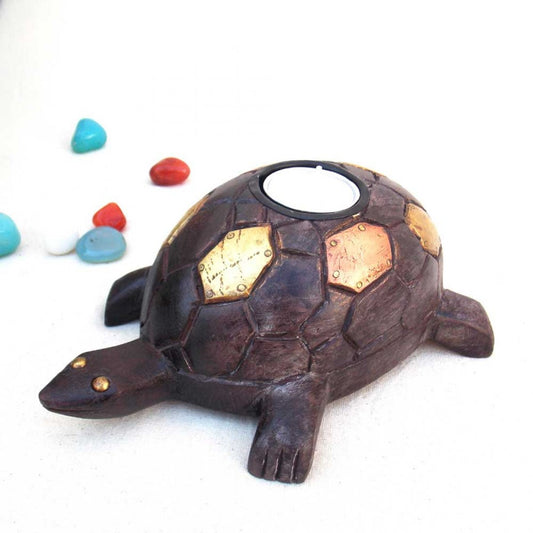 Good Luck Turtle Tealight - Wood & Metal (Tortoise)
