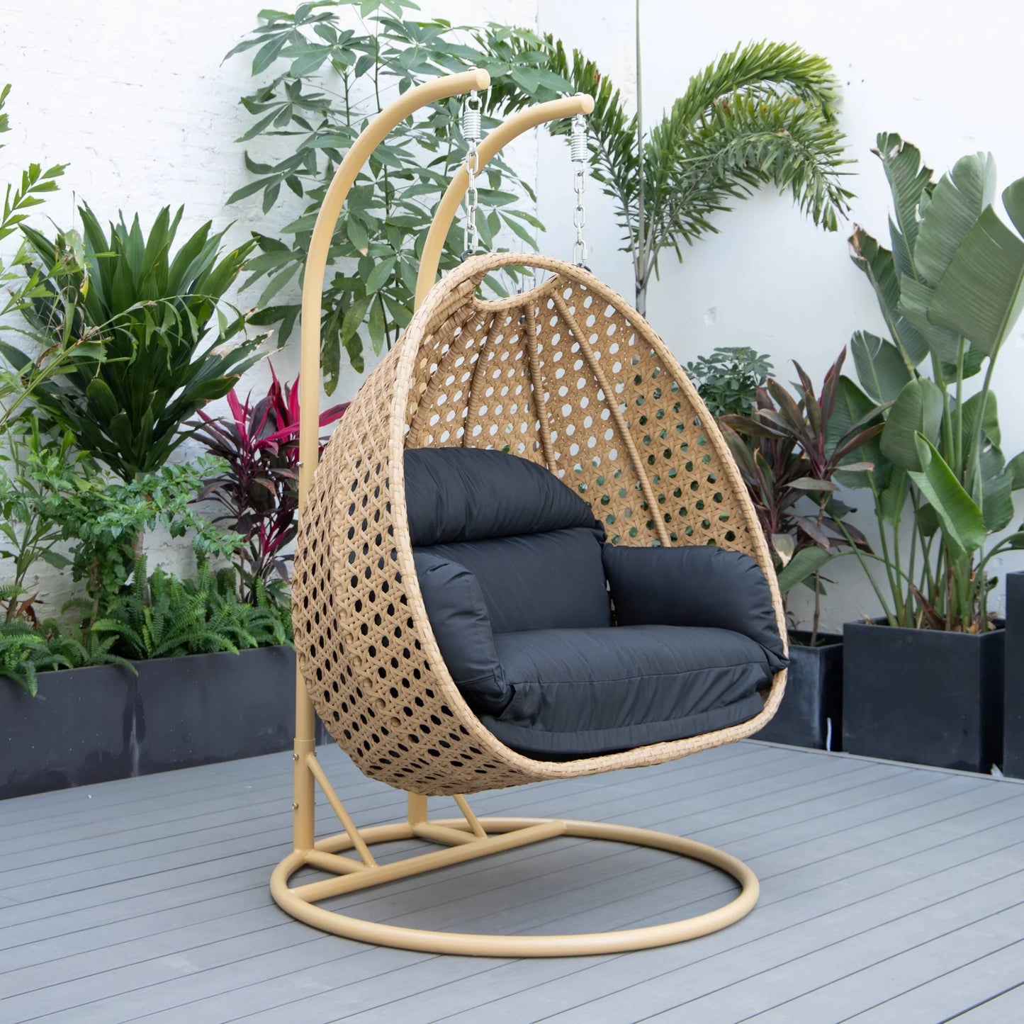 UdrCrafts® Cane Scutari Double Seater Hanging Swing With Stand For Balcony , Garden Swing (Honey)