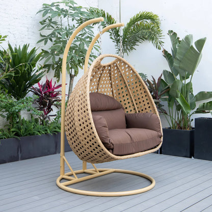 UdrCrafts® Cane Scutari Double Seater Hanging Swing With Stand For Balcony , Garden Swing (Honey)