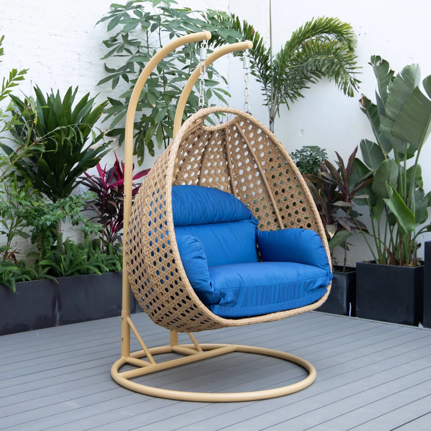 UdrCrafts® Cane Scutari Double Seater Hanging Swing With Stand For Balcony , Garden Swing (Honey)