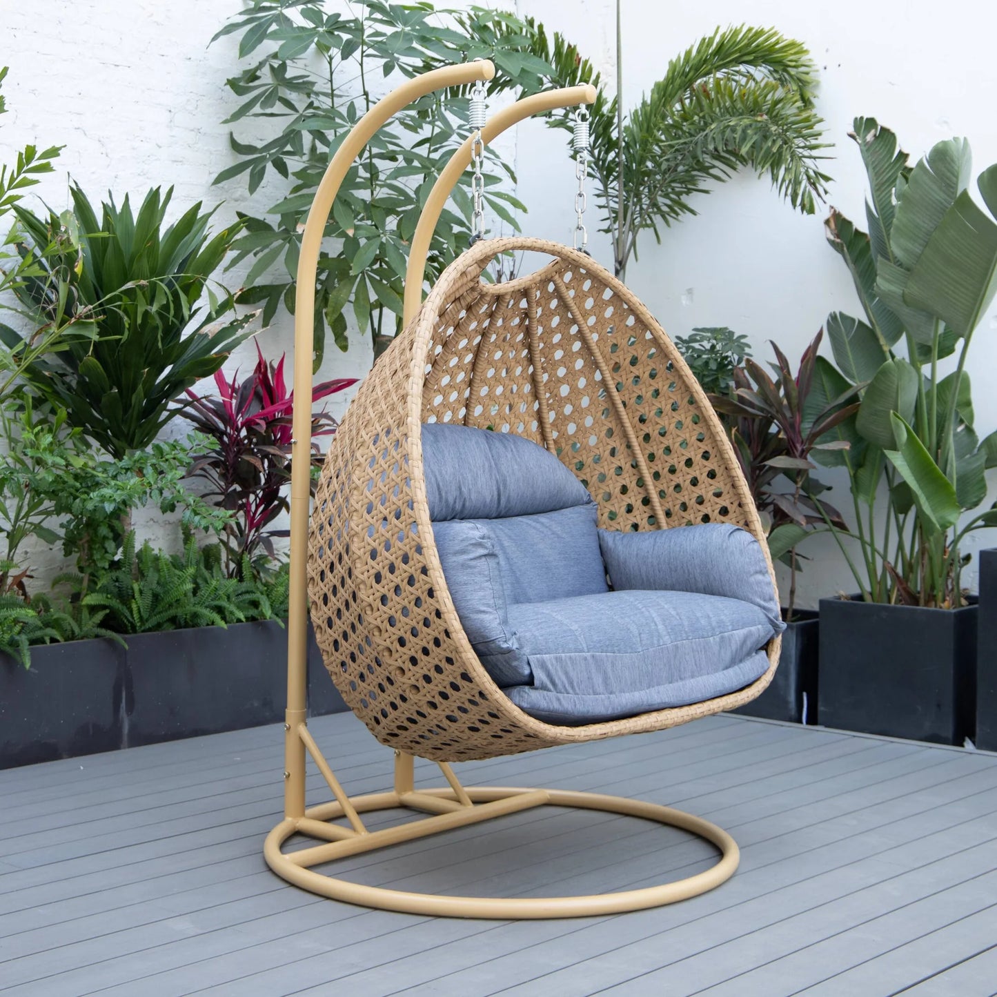 UdrCrafts® Cane Scutari Double Seater Hanging Swing With Stand For Balcony , Garden Swing (Honey)