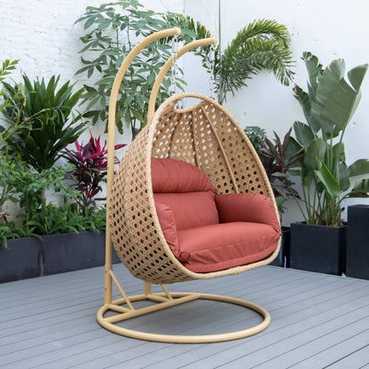 UdrCrafts® Cane Scutari Double Seater Hanging Swing With Stand For Balcony , Garden Swing (Honey)