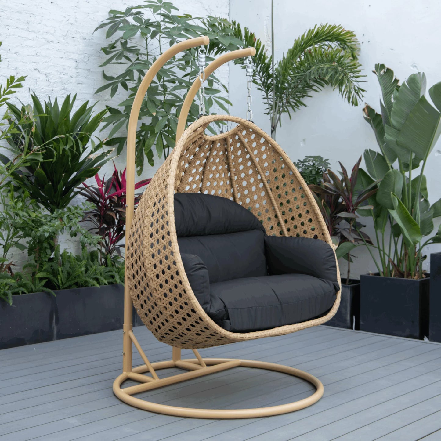 UdrCrafts® Cane Scutari Double Seater Hanging Swing With Stand For Balcony , Garden Swing (Honey)