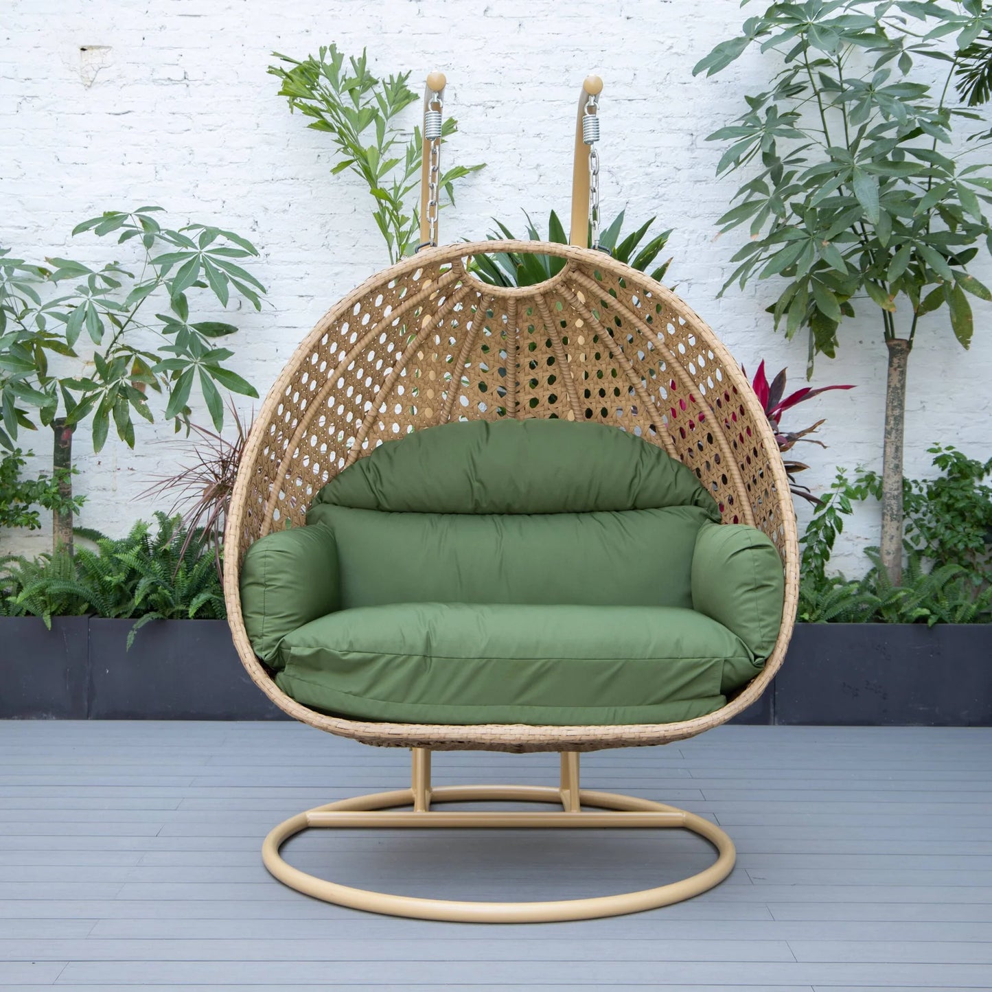 UdrCrafts® Cane Scutari Double Seater Hanging Swing With Stand For Balcony , Garden Swing (Honey)