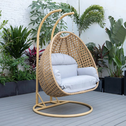 UdrCrafts® Cane Scutari Double Seater Hanging Swing With Stand For Balcony , Garden Swing (Honey)