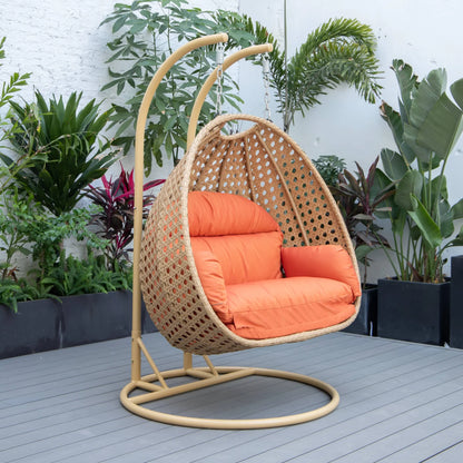 UdrCrafts® Cane Scutari Double Seater Hanging Swing With Stand For Balcony , Garden Swing (Honey)