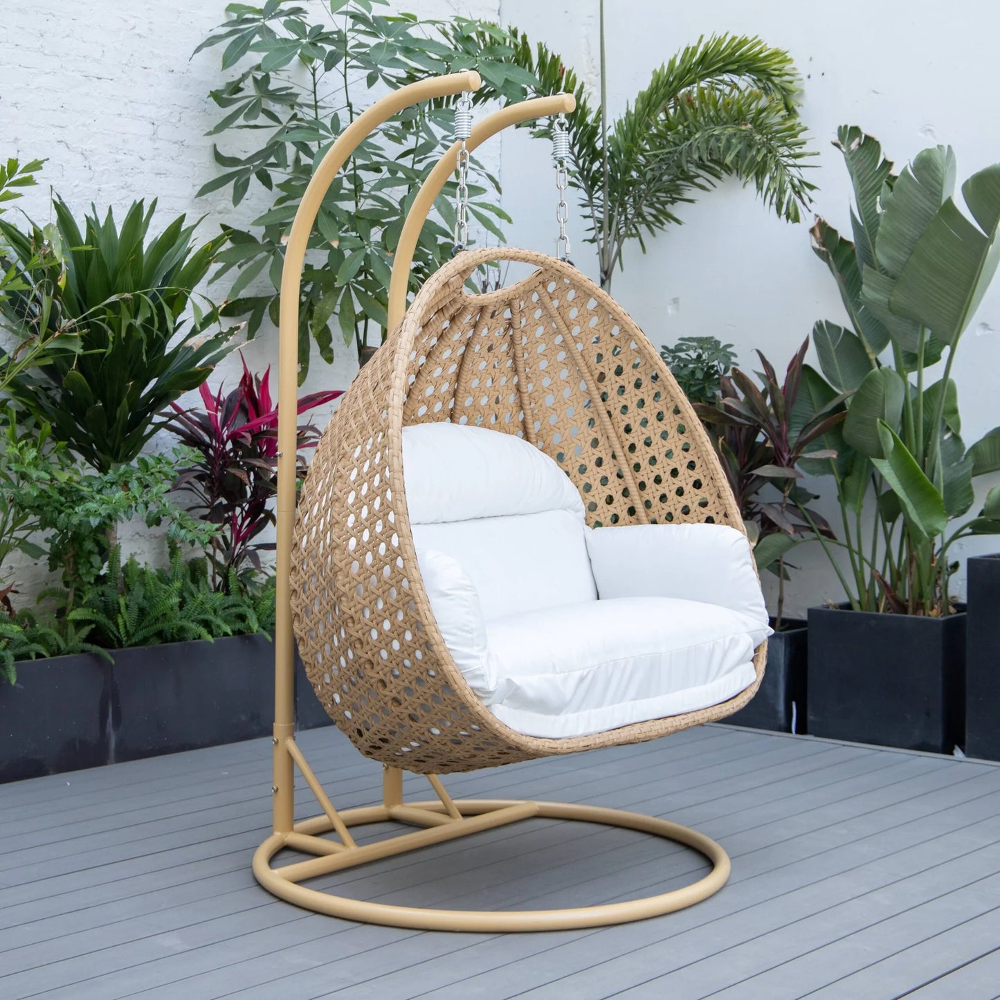 UdrCrafts® Cane Scutari Double Seater Hanging Swing With Stand For Balcony , Garden Swing (Honey)
