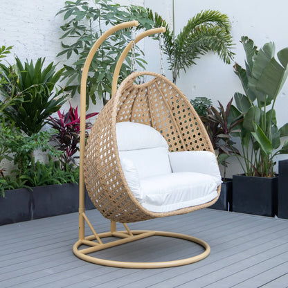 UdrCrafts® Cane Scutari Double Seater Hanging Swing With Stand For Balcony , Garden Swing (Honey)
