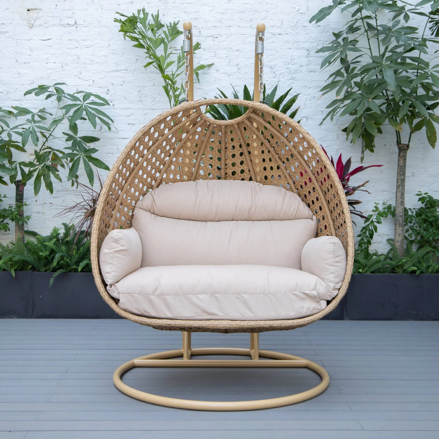 UdrCrafts® Cane Scutari Double Seater Hanging Swing With Stand For Balcony , Garden Swing (Honey)