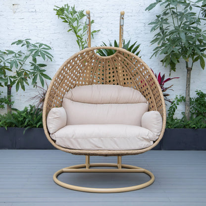 UdrCrafts® Cane Scutari Double Seater Hanging Swing With Stand For Balcony , Garden Swing (Honey)