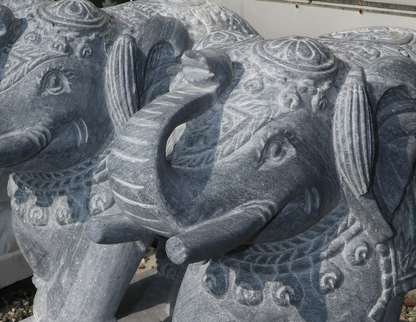 Black Marble Elephant Pair
