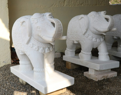White Stone Elephant Pair