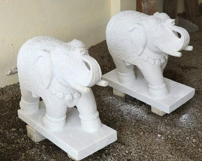White Stone Elephant Pair