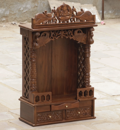 Udaipur Handicrafts Wood and MDF Home Temple Mandir for Home Big Size Temple for Home with Door Pooja Stand for Home Wall Mount (60x30x75 cm,)