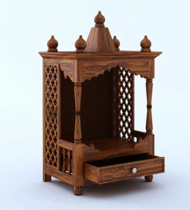 Udaipur Handicrafts Wood Temple/Mandir With One Drawer Storage