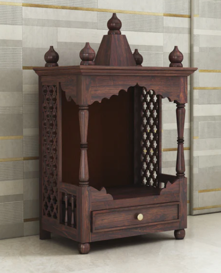 Udaipur Handicrafts Wood Temple/Mandir With One Drawer Storage