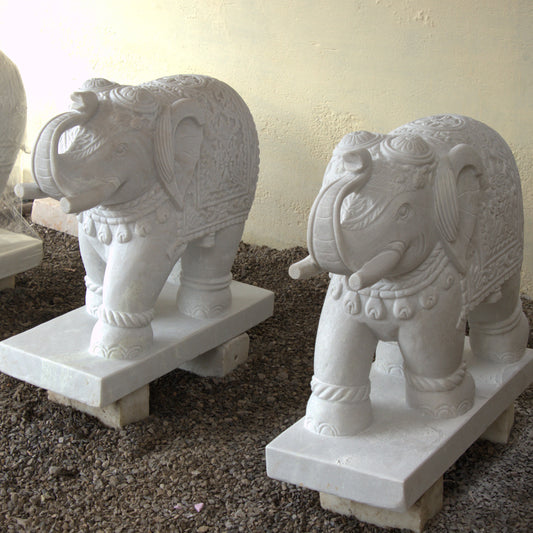 White Stone Elephant Pair