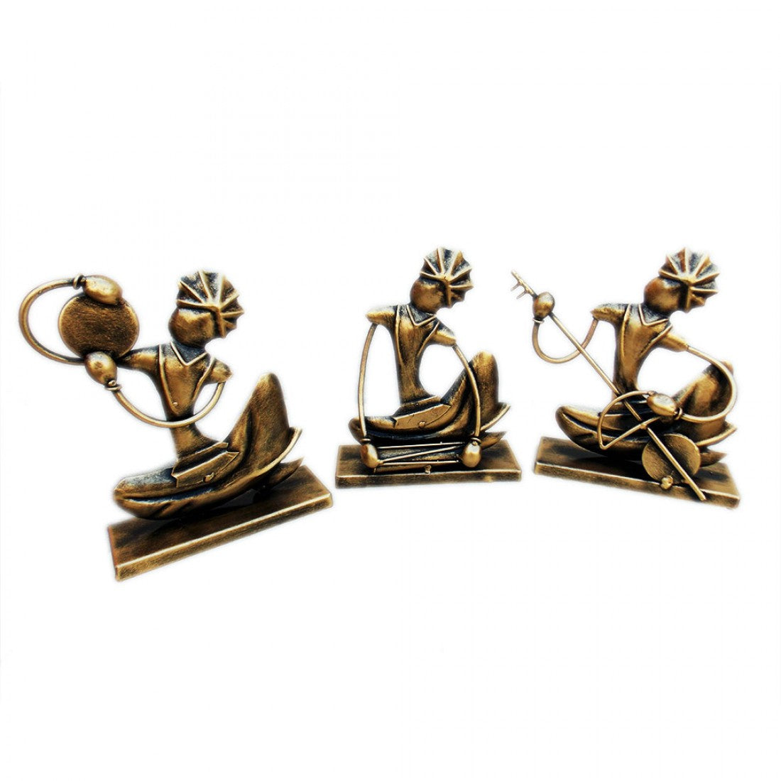 Iron Sitting Rajasthani Musician Golden Set Of Three
