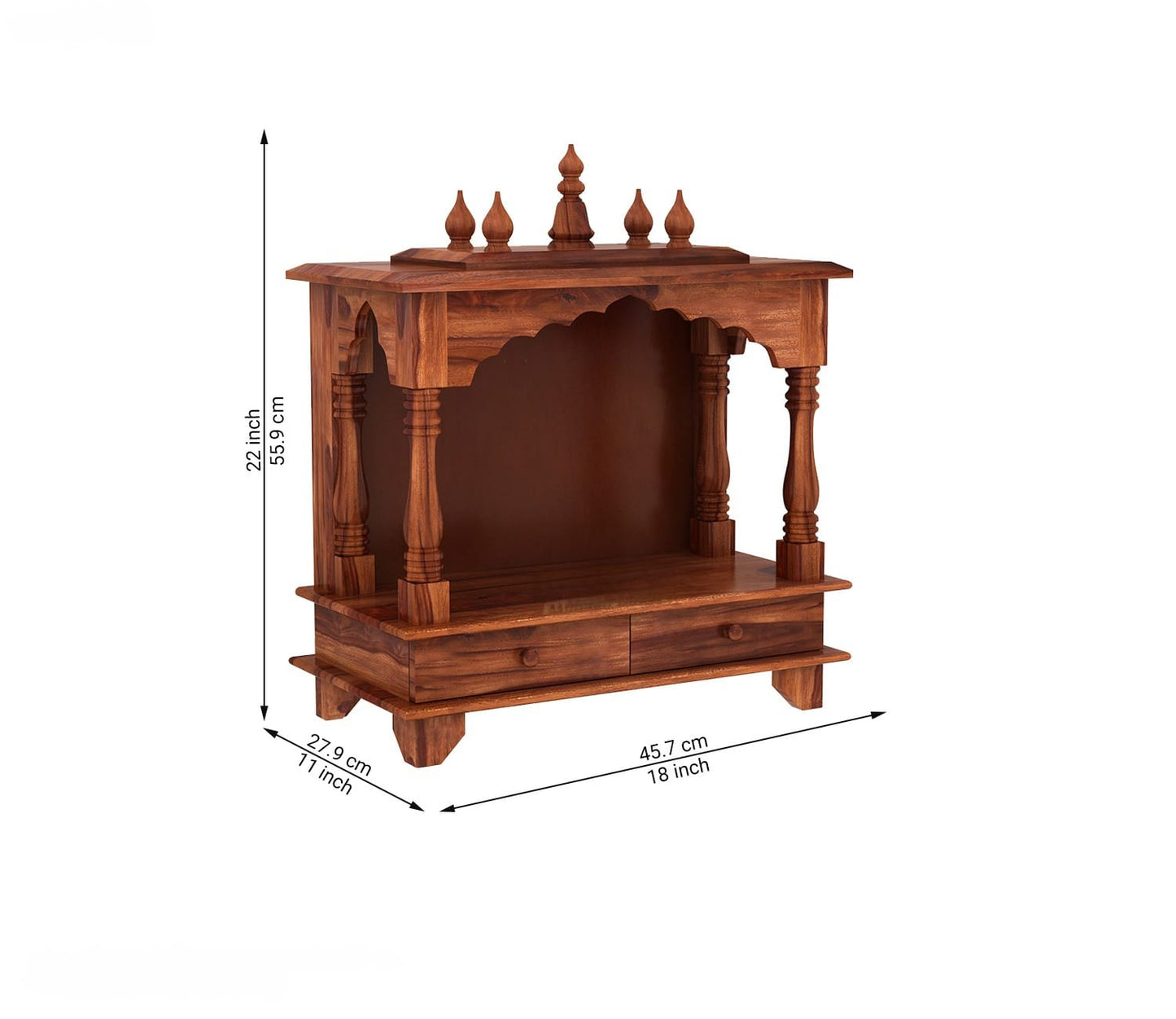 Udaipur Handicrafts Itiha Solid Wood Wall Mounted Pooja Mandir with Intricate Carvings (Honey Finish)