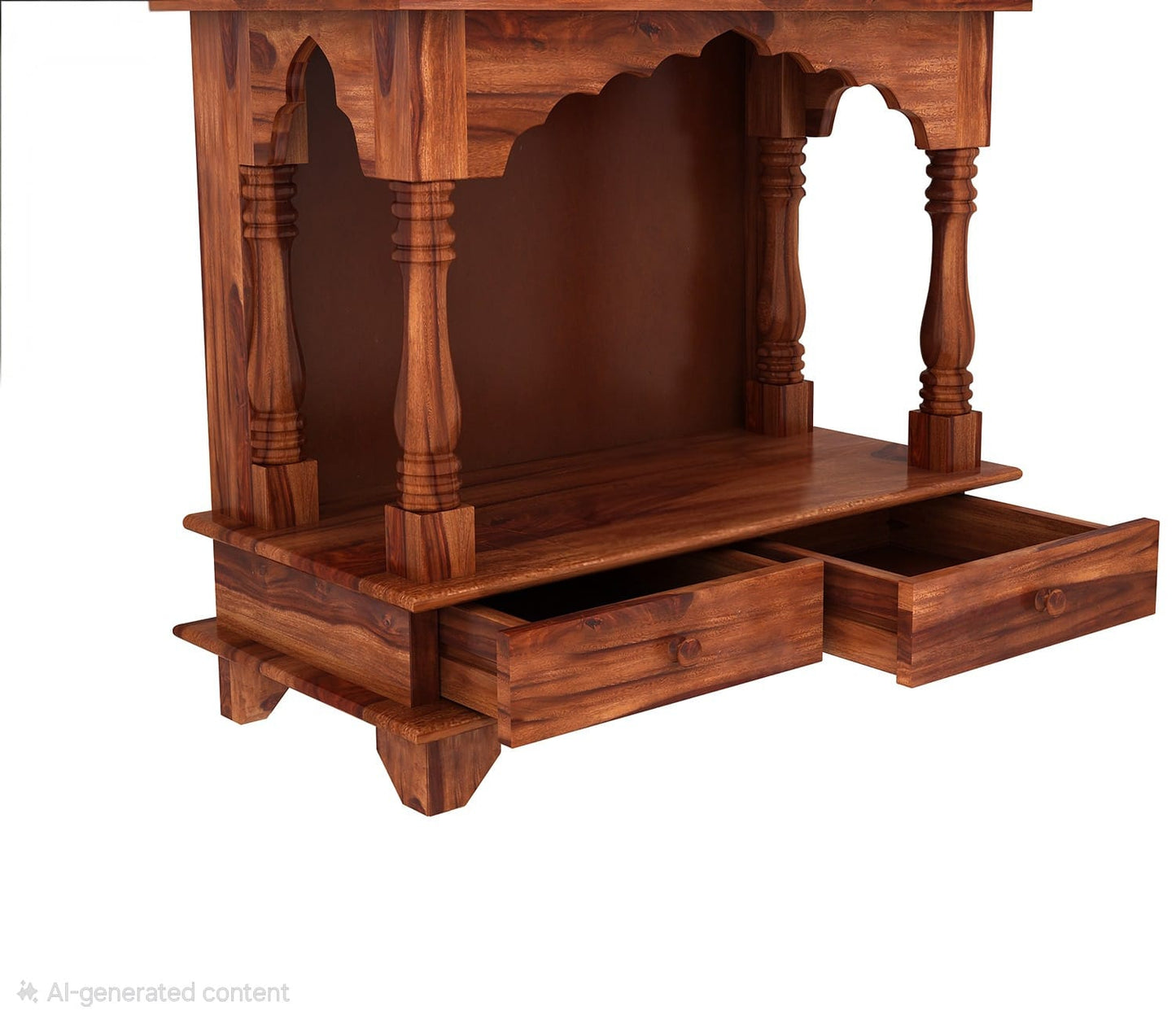 Udaipur Handicrafts Itiha Solid Wood Wall Mounted Pooja Mandir with Intricate Carvings (Honey Finish)