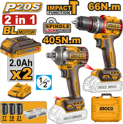 INGCO Cordless 2 pcs combo kit CKLI20286