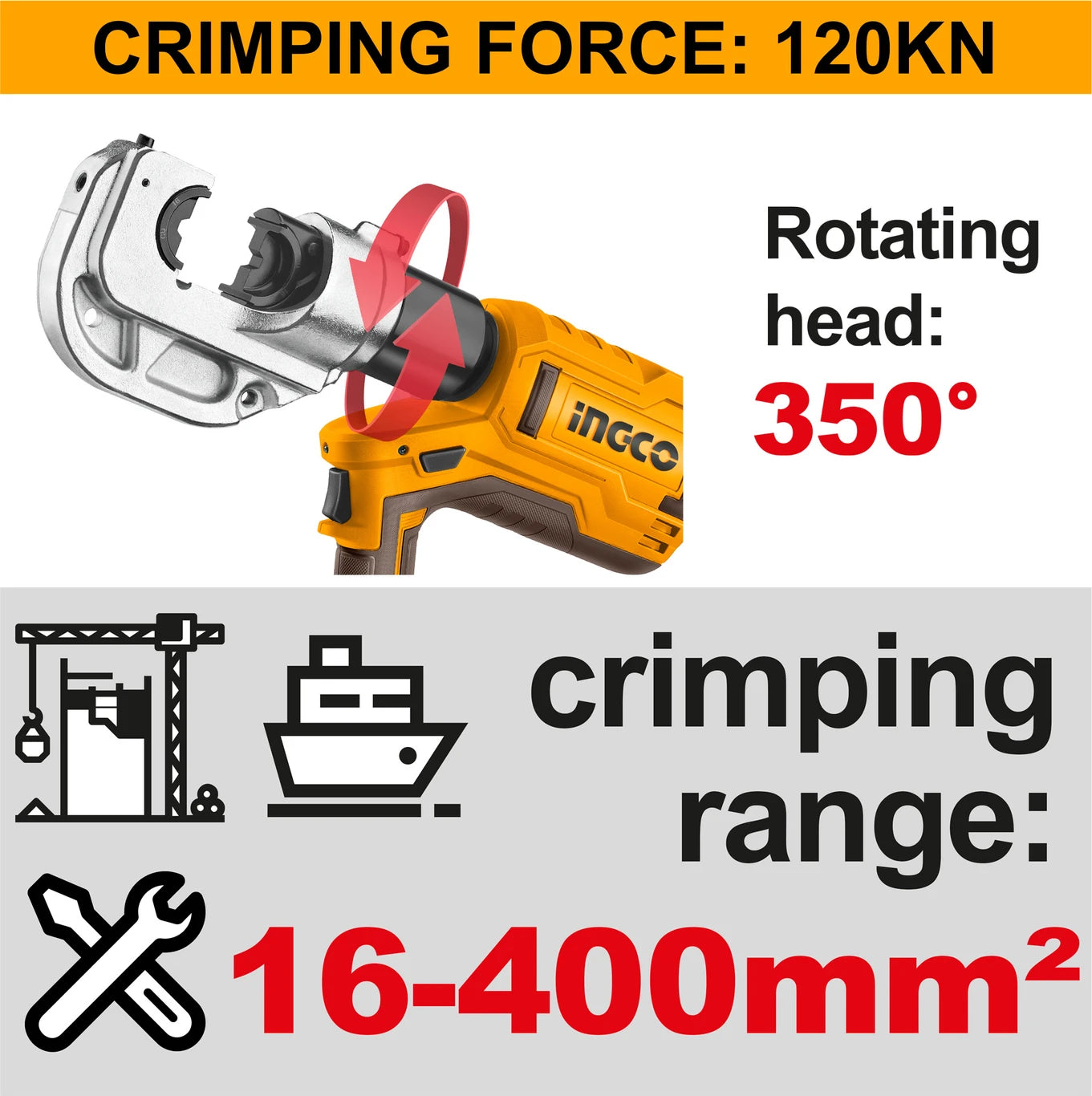 INGCO Cordless hydraulic crimping tool CTLI2005