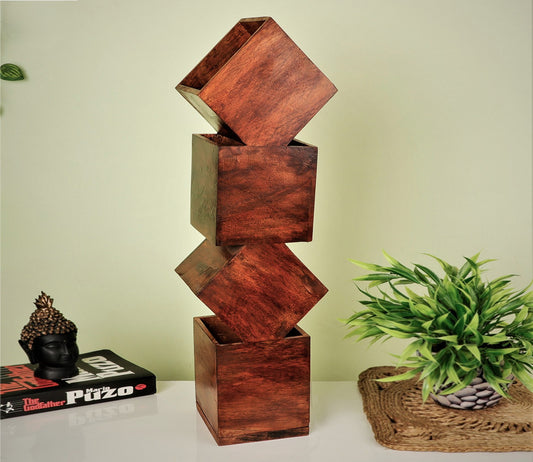 Udaipur Handicrafts Sheesham Color Wooden Box Over Box Feng Shui Concept Table Lamp