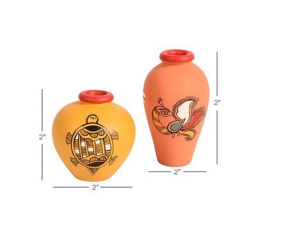 Udaipur Handicrafts Multicolor Wooden Shelf With Two Round Coaster Design Pots