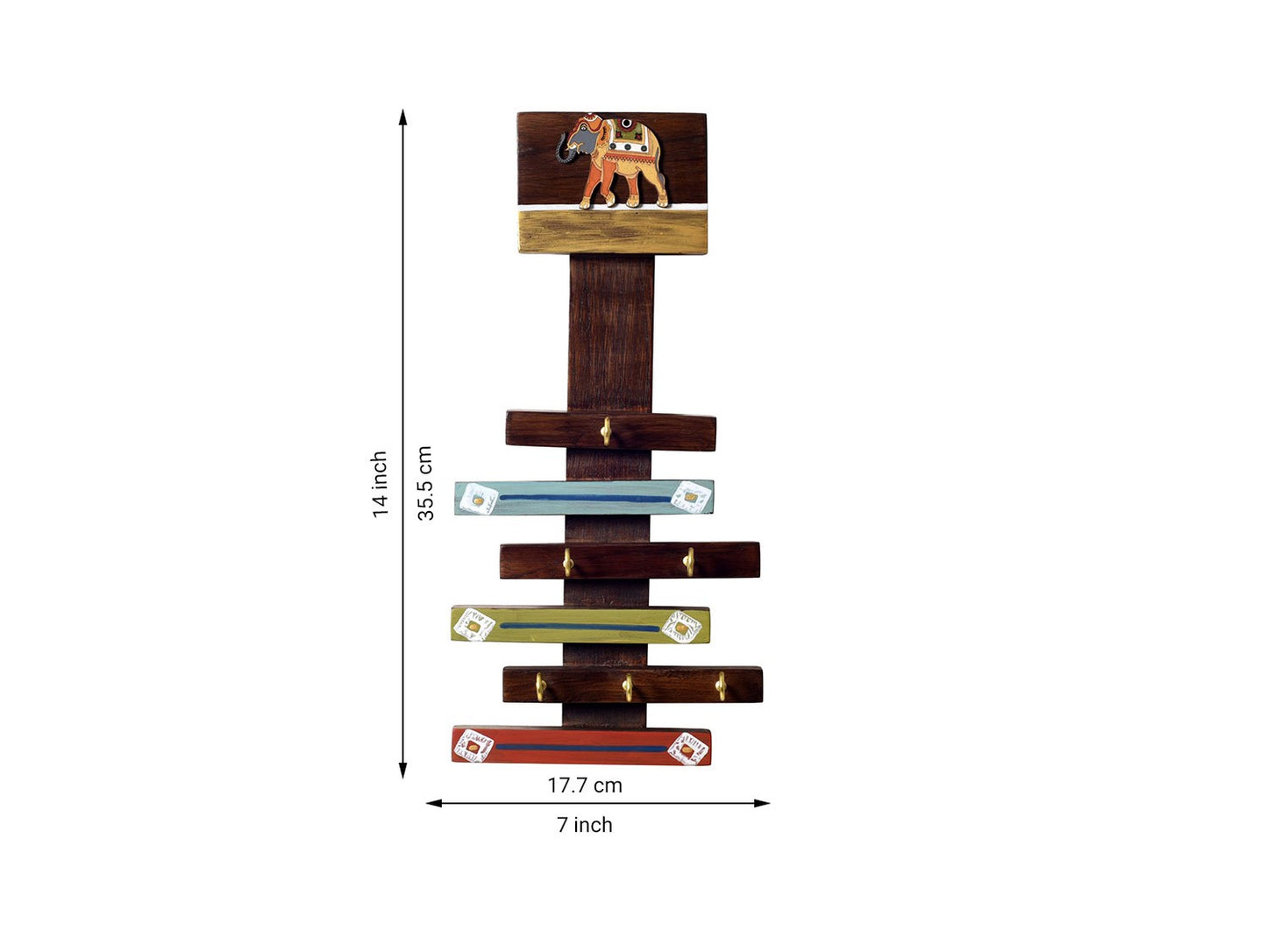 Udaipur Handicrafts Wood Happy Elephants Stripped Key Hangers