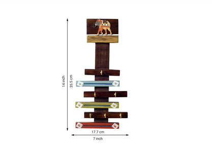 Udaipur Handicrafts Wood Happy Elephants Stripped Key Hangers