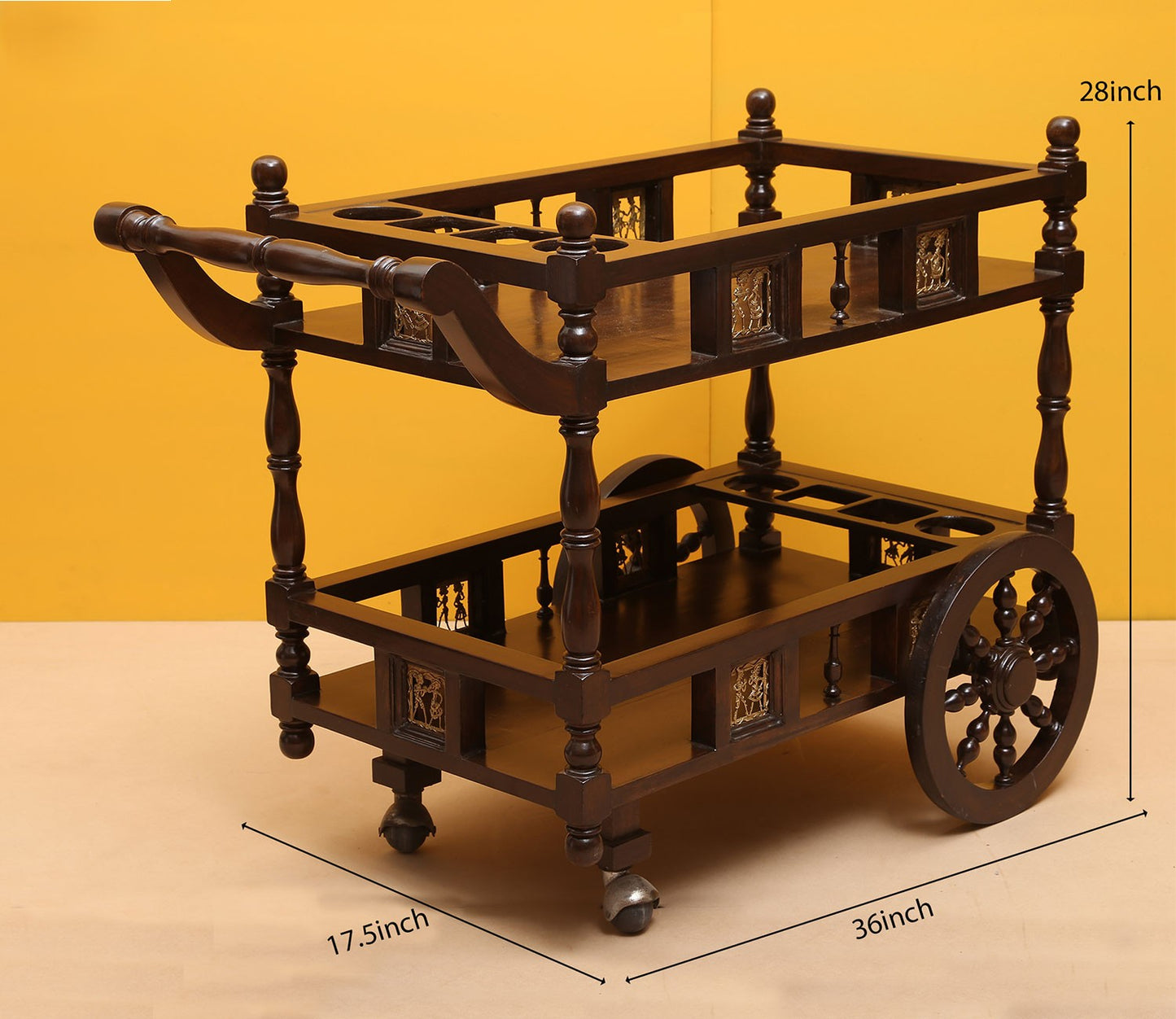 Udaipur Handicrafts Wood  Vindy Food Trolly in Teakwood with Walnut Finish