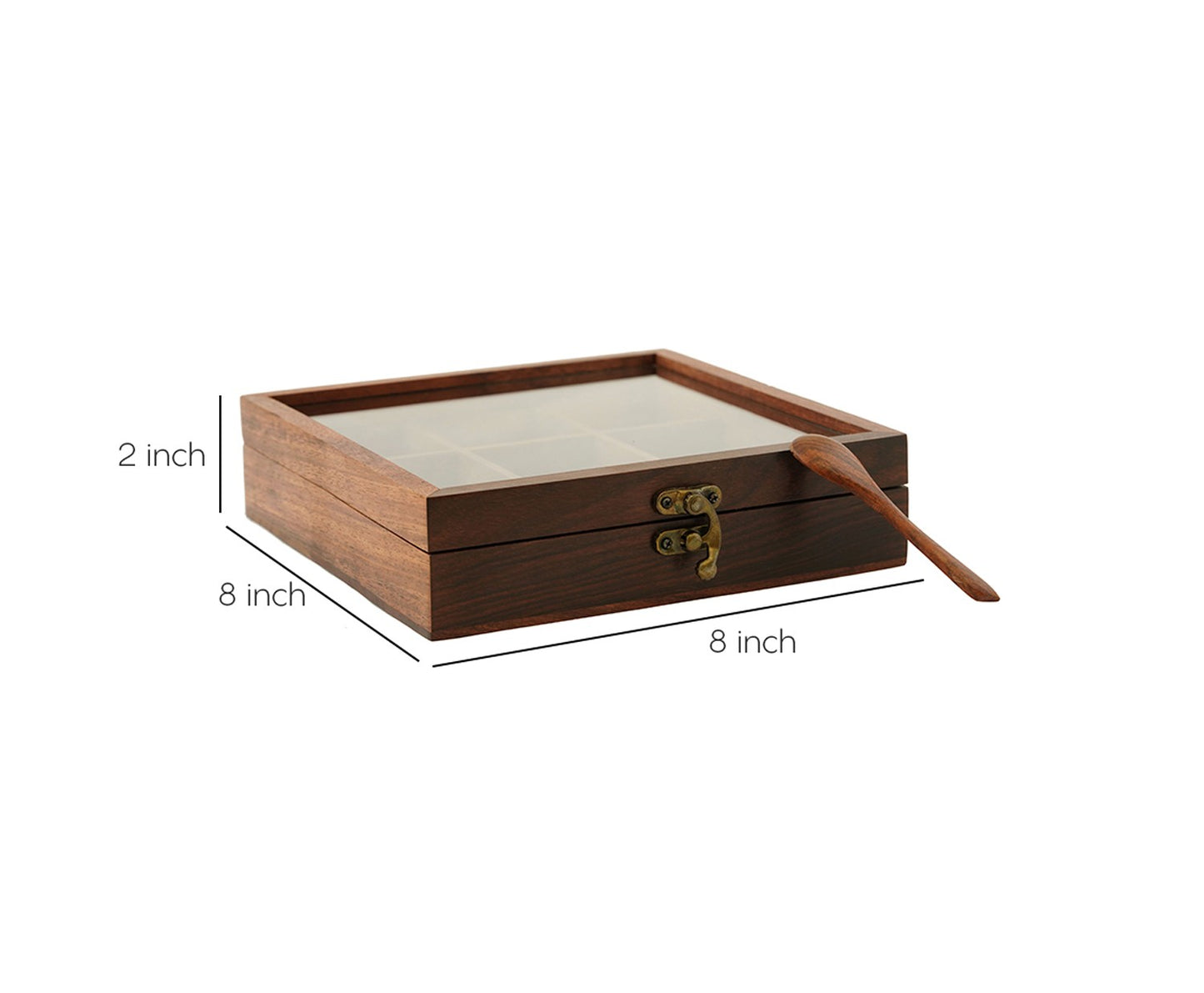 Udaipur Handicrafts Wood Brown Decorative Multi Purpose Spice Box With Nine Partitions And Spoon