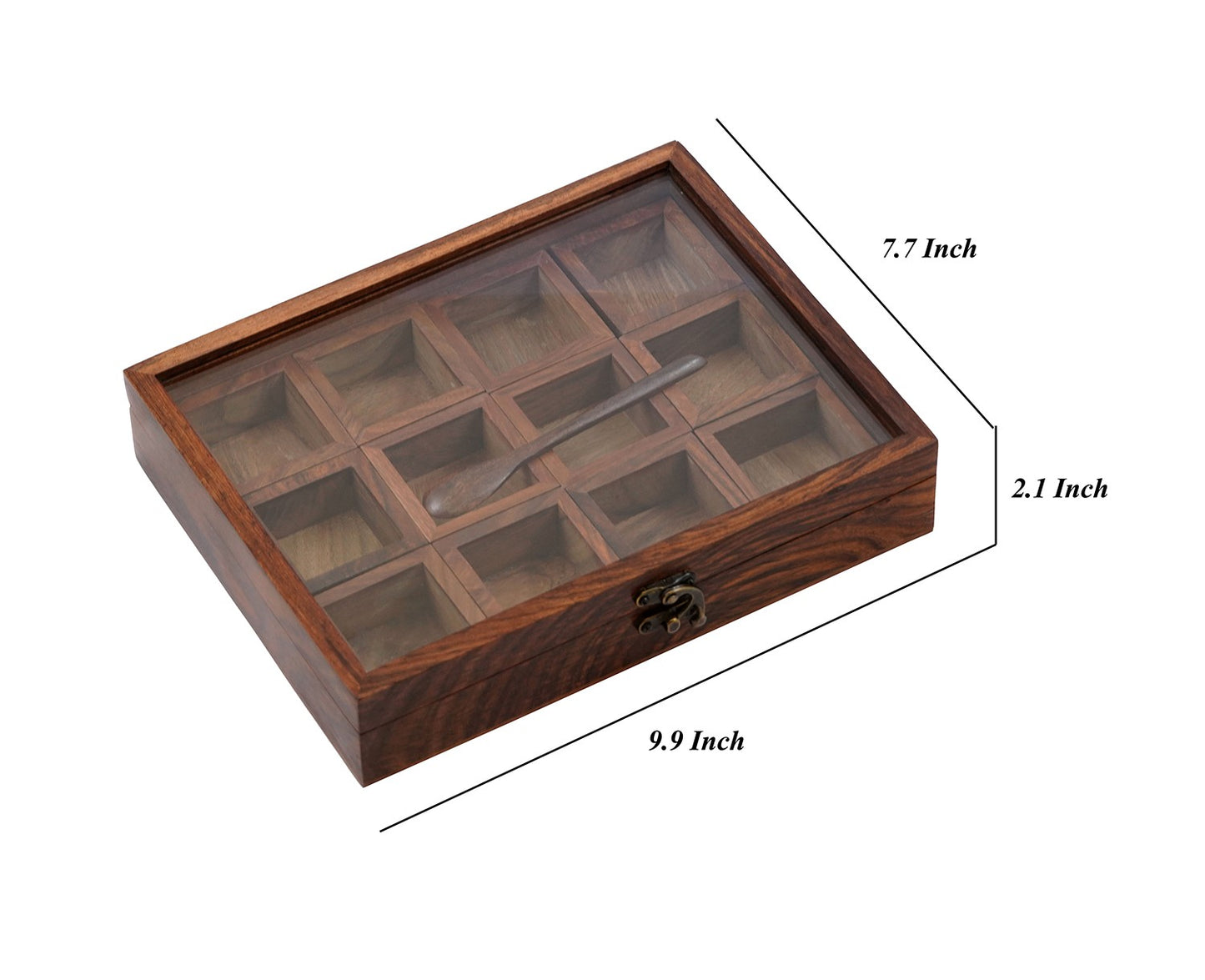 Udaipur Handicrafts Decorative Multi Purpose Wooden Spice Box With 12 Containers And Spoon