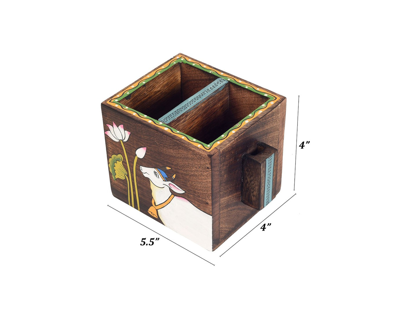 Udaipur Handicrafts Pichhwai Leela Mango Wood Cutlery Holder